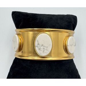 Kate Spade Bold Wide Cuff Matte Gold Tone White Oval Stones‎ Stackable Bracelet
